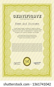 Yellow Diploma. Vector illustration. With linear background. Excellent design. 