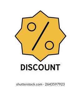 Yellow Discount Badge Icon with Percentage Symbol and Bold Text on White Background