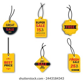 Yellow discount label with various shape