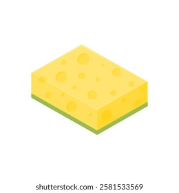 Yellow dishwashing sponge in cartoon style on a white isolated background. Washing dishes at home. Tools for daily cleaning of the house.