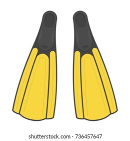 Yellow diving flippers in flat style. Swimming Flippers isolated on white background. Diving equipment concept. Vector illustration EPS 10.