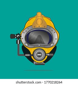 Yellow Diving helmet vector drawing on a green background
