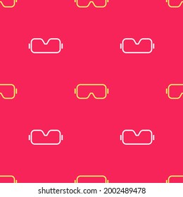 Yellow Diving mask icon isolated seamless pattern on red background. Extreme sport. Diving underwater equipment.  Vector