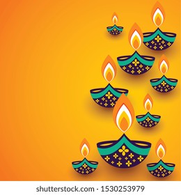 yellow diwali background with creative diya decoration