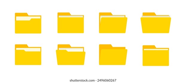 Conjunto de íconos de Vector de carpeta de documentos amarillos, correo, símbolo de medios, Diseño gráfico de computadora en estilo plano, ilustración de negocios, Vector Stock