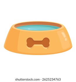 Yellow dog bowl full of water, waiting for a thirsty pet to come home after playing in the park