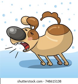 Yellow dog for New Year 2018, cute symbol of horoscope. Cute puppy in cartoon doodle style. Vector  illustration.