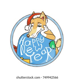 Yellow dog for New Year 2018, cute symbol of horoscope. Cute puppy in cartoon doodle style. Vector illustration.