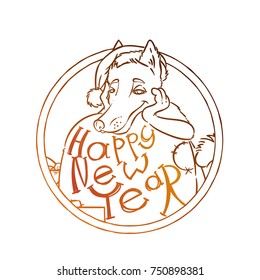 Yellow dog for New Year 2018, cute symbol of horoscope. Cute puppy in cartoon doodle style. Vector illustration.