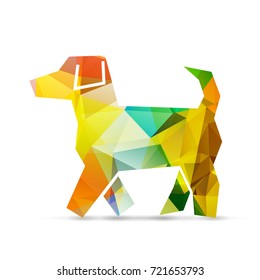Yellow dog in origami style icon. Celebration white background with dog and place for your text