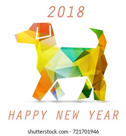 Yellow dog in origami style icon. 2018 new year symbol. Celebration white background with dog and place for your text