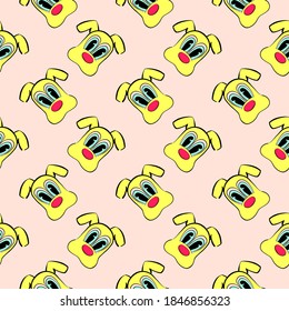 Yellow dog, seamless pattern on beige background.