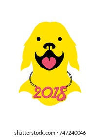 Yellow Dog smiles. Vector template for the new 2018 year.