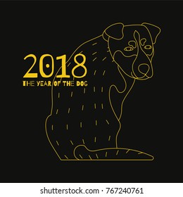 Yellow Dog is a symbol of the 2018 Chinese New Year. Template for  calendars, banners, posters, invitations.