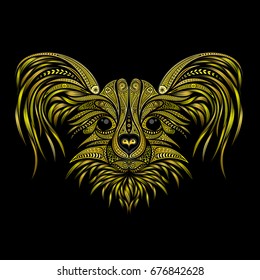 Yellow dog. Symbol of Chinese New Year 2018. Vector animal of beautiful patterns on a black background