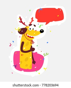 Yellow dog is the symbol of the new year. Vector illustration in a flat style. Sticker of a silly dog. The image is isolated from the background. Character for print, web and messengers. 