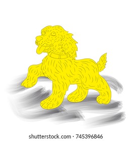 Yellow dog-symbol of the year, silhouette, cartoon on white background, vector