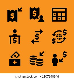 yellow, dollar, budget and fund icon set. Vector illustration for web and design.