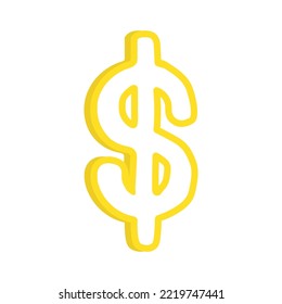 Yellow dollar icon in cartoon style vector. Dollar currency vector icon in non-standard style. Dollar equivalent in flat style. Abstract image of dollar.