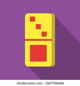 yellow domino icon on purple background with flat design style. square series. vector illustration. number four