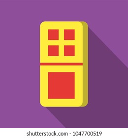 yellow domino icon on purple background with flat design style. square series. vector illustration. number five