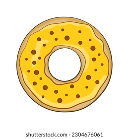 Yellow donut with chocolate. Vector illustration. Isolated on white background