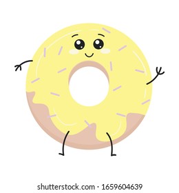 Yellow donut on white background. Cute vector illustration.