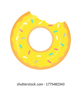 Yellow donut vector isolated on white. 
Donuts with a mouth bite. Sweet donuts with banana glaze illustration. 