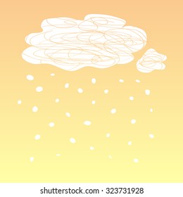 Yellow doodle background. Snow Cloud vector illustration. Snowing sketch. Autumn Rain.