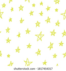 yellow doodle stars on a white background vector seamless pattern