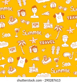 yellow doodle travel vector seamless pattern