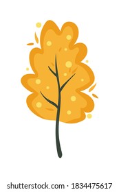 Ilustración vectorial del árbol de doodle amarillo. Árbol dibujado a mano aislado en fondo blanco. Jardín y planta.
