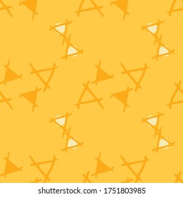 Gelbe Doodle, Dreiecke auf gelbem Hintergrund, nahtlose Vektorgrafik-Musterpapier, Scrapbooking, Tapete
