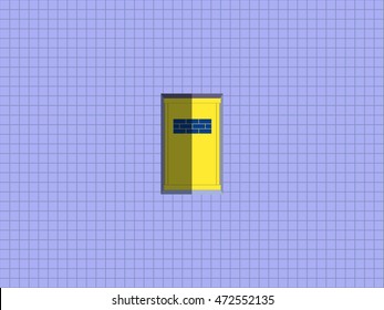 Yellow door on violet wall. Vector Illustration background