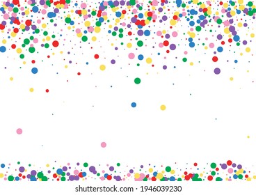 Yellow Dot Birthday Texture. Confetti Dust Illustration. Multicolored Template Circle. Blue Random Round Background.