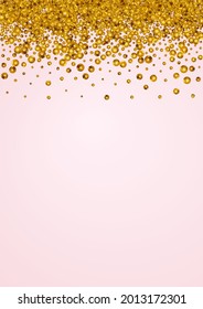 Fondo rosa del vector de Navidad del punto amarillo. Ilustración de círculo rico. Banner Gold Shine Luxury. Invitación de arte redondo.