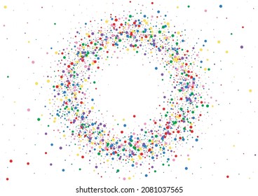 Yellow Dot Colorful Texture. Confetti Celebrate Illustration. Multicolored Dust Circle. Blue Splash Round Background.