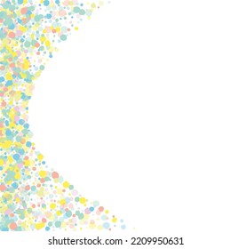 Yellow Dot Effect White Background. FallingFestive Shine Postcard. Invitation Round Invitation. Color Confetti Transparent Card.