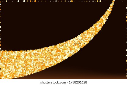 Yellow Dot Falling Brown Dark Background. Transparent Dust Background. Gold Circle Paper Design. Glow Christmas Backdrop.
