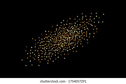 Gelber Punkt, festlicher schwarzer Hintergrund. Vektorrunde Illustration. Goldene Staubkuppeltextur. glänzende glänzende Tapete.