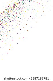 Yellow Dot Fun White Background. Happy Confetti Card. Carnaval Round Wallpaper. Rainbow Rain Top Banner.