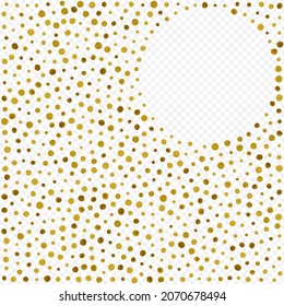 Fondo transparente del vector dorado del punto amarillo. Postal brillante. Pancarta de resumen de Polka brillante. Splash Fondo Moderno.