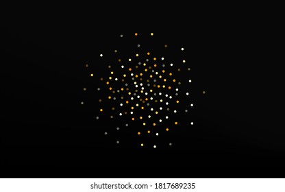 Yellow Dot Happy Black Background. Festive Round Wallpaper. Golden Sequin Light Texture. Polka Shiny Backdrop.