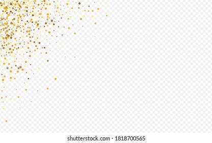 Yellow Dot Holiday Transparent Background. Rich Sparkle Texture. Gold Confetti Modern Postcard. Glow Effect Background.