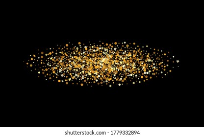 Yellow Dot Luxury Black Background. Golden Glow Pattern. Gold Rain Happy Design. Sparkle Abstract Card.
