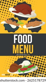 Yellow dot menu poster. Vector illustration