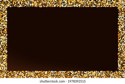 Yellow Dot Paper Brown Dark Background. Bridal Dust Card. Golden Confetti Effect Invitation. Glow Christmas Postcard.