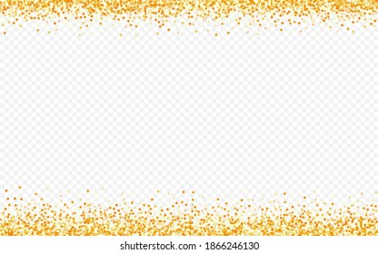 Yellow Dot Paper Transparent Background. Effect Sequin Wallpaper. Gold Sparkle Festive Invitation. Shine Luxury Illustration.