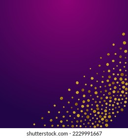 Yellow Dot Paper Vector Purple Background. Abstract Confetti Pattern. Shiny Dust Isolated Invitation. Sequin Light Texture.