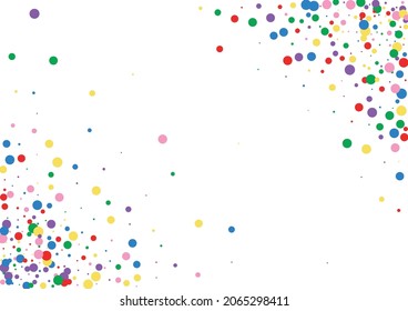 Yellow Dot Random Background. Round Carnival Illustration. Orange Anniversary Circle. Blue Catching Confetti Texture.